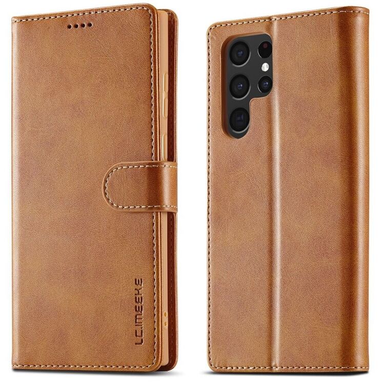 Чехол LC.IMEEKE Wallet Case для Samsung Galaxy S22 Ultra - Light Brown: фото 1 из 10