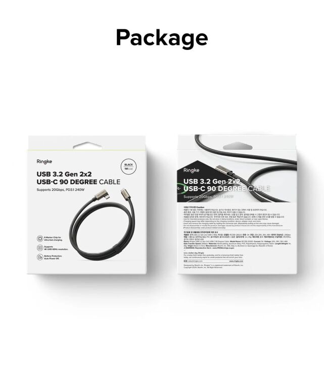Кабель Ringke 90 Degree Type-C to Type-C 240W (5A, 1m) 8800293851479 - Black (896543B) Кабель Ringke 90 Degree Type-C to Type-C 240W (5A, 1m) 8800293851479 - Black: фото 18 из 20