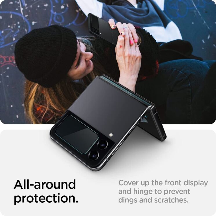 Комплект із плівки та захисного скла Spigen (SGP) GLAS.tR Full Cover Glass + Hinge Film (2шт) для Samsung Galaxy Flip 4 - Black: фото 12 з 16