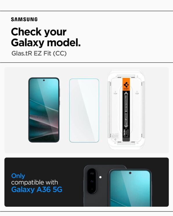 Комплект защитных стекол Spigen (SGP) GLAS.tR EZ Fit Sensor Protected для Samsung Galaxy A36 (A366) AGL09202: фото 7 из 12