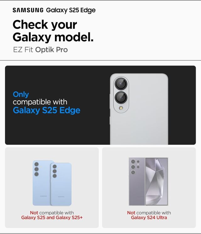 Комплект захисного скла Spigen (SGP) Optik Pro Lens Protector для Samsung Galaxy S25 Edge (S937) AGL09413 - Black: фото 7 з 12
