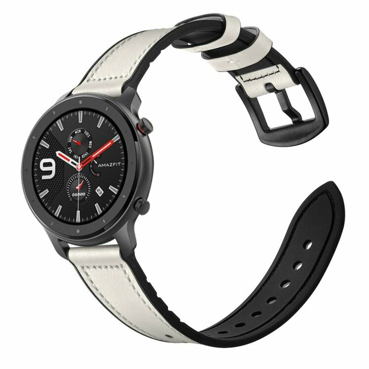 Кожаный ремешок Deexe Classic для Xiaomi Amazfit Watch GTR 47mm - White: фото 2 из 7
