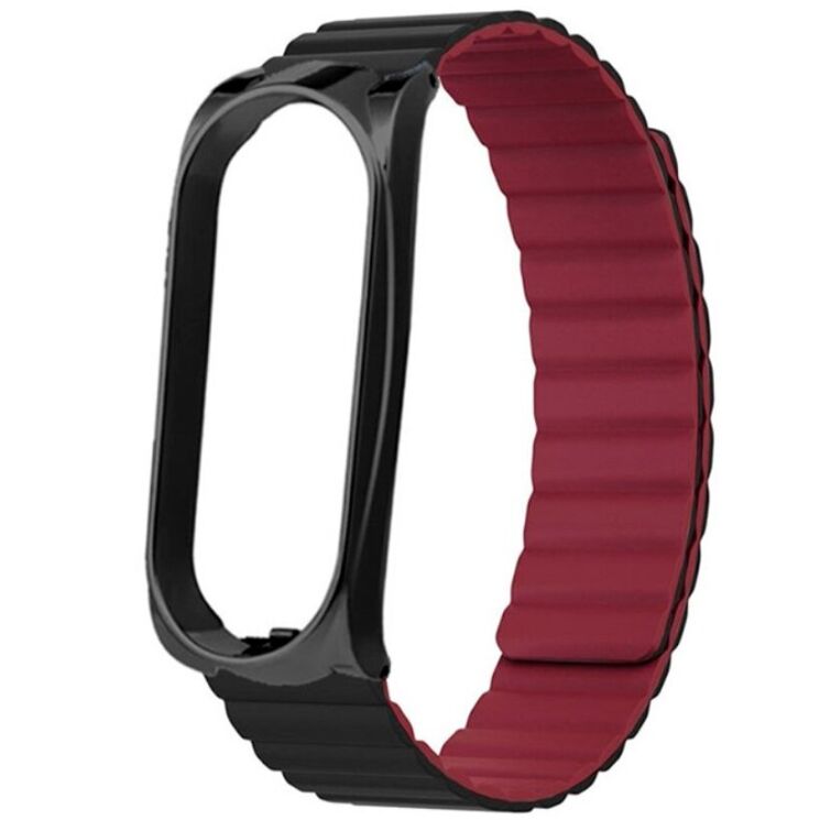 Ремешок Deexe Soft Chain для Xiaomi Mi Band 5 / Mi Band 6 / Mi Band 7 - Black / Wine Red: фото 1 из 4