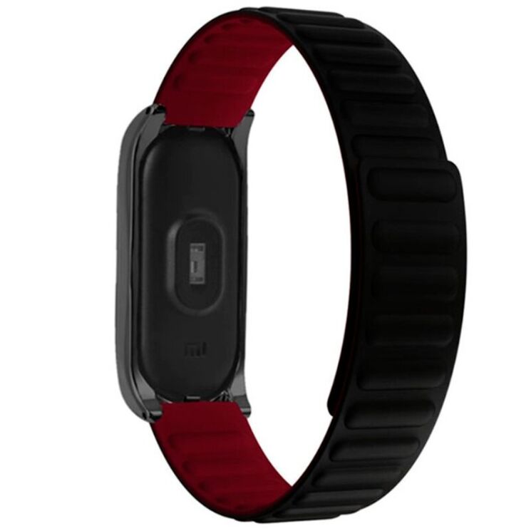 Ремешок Deexe Soft Chain для Xiaomi Mi Band 5 / Mi Band 6 / Mi Band 7 - Black / Wine Red: фото 3 из 4