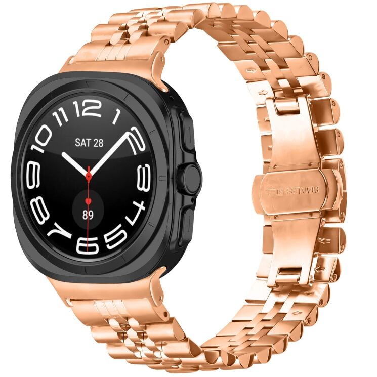 Ремінець Deexe Stainless Steel QuickFit для Samsung Galaxy Watch 8 (40/44mm) / 8 Classic - Rose Gold: фото 3 з 7