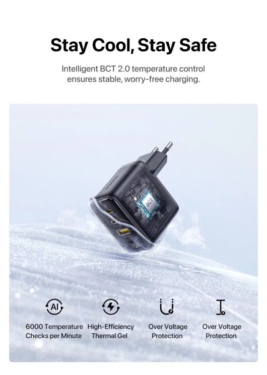 Сетевое зарядное устройство Baseus EnerFill FE22 70W (2Type-C + USB) E0123500 - Black: фото 12 из 18