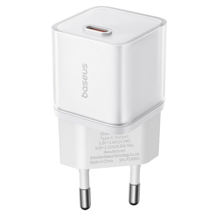 Сетевое зарядное устройство Baseus GaN5S 1C 20W (P10162503) - White: фото 1 из 12
