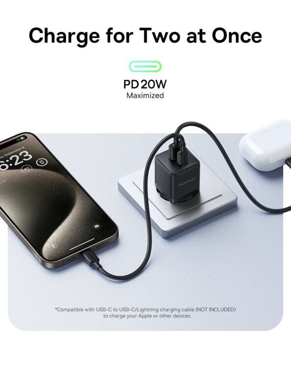Сетевое зарядное устройство Baseus Palm C+U (20W) P10111608113-00 - Black: фото 9 из 17