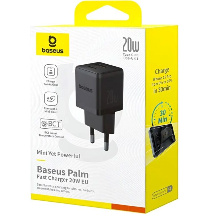 Сетевое зарядное устройство Baseus Palm C+U (20W) P10111608113-00 - Black: фото 6 из 17