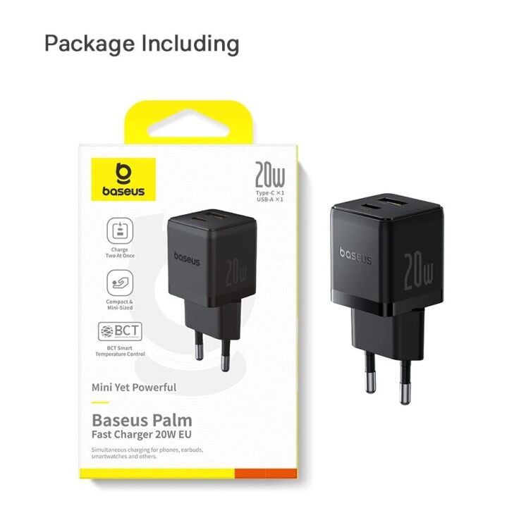 Сетевое зарядное устройство Baseus Palm C+U (20W) P10111608113-00 - Black: фото 17 из 17