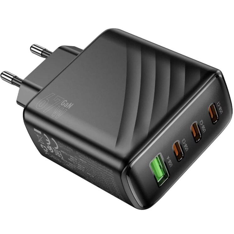 Мережевий зарядний пристрій Hoco CS27A 67W (3Type-C + USB) - Black: фото 5 з 8
