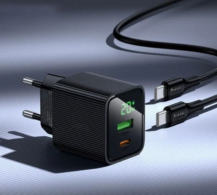 Мережевий зарядний пристрій Hoco CS83A PD20W+QC3.0 + кабель Type-C to Type-C - Black: фото 8 з 8