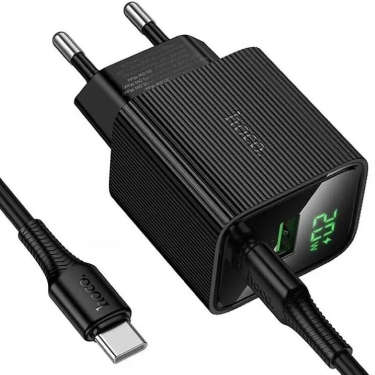 Мережевий зарядний пристрій Hoco CS83A PD20W+QC3.0 + кабель Type-C to Type-C - Black: фото 3 з 8
