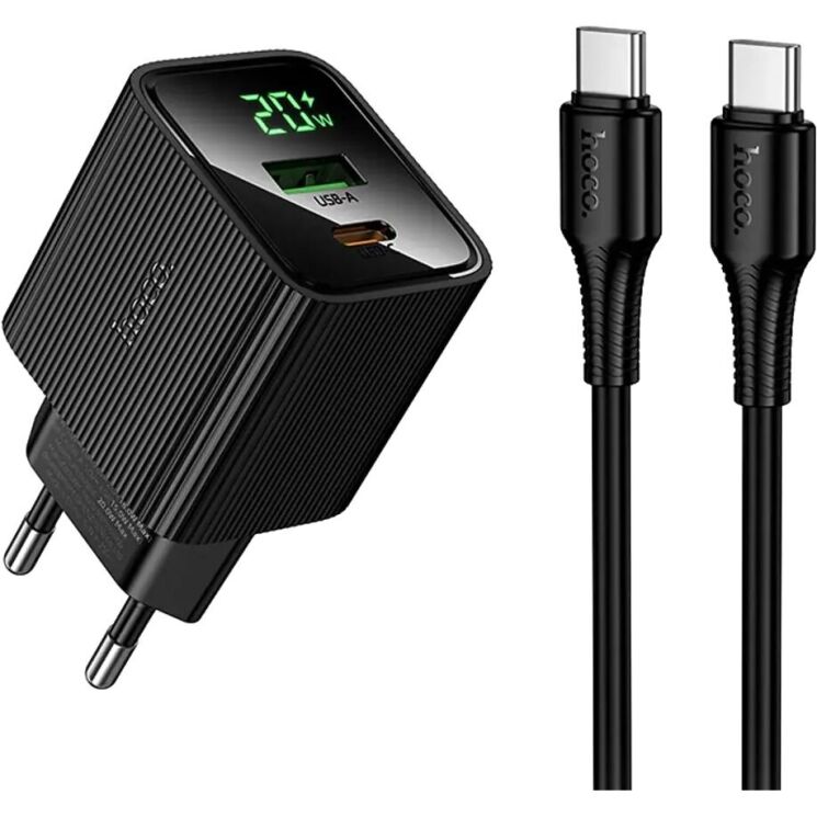 Мережевий зарядний пристрій Hoco CS83A PD20W+QC3.0 + кабель Type-C to Type-C - Black: фото 1 з 8