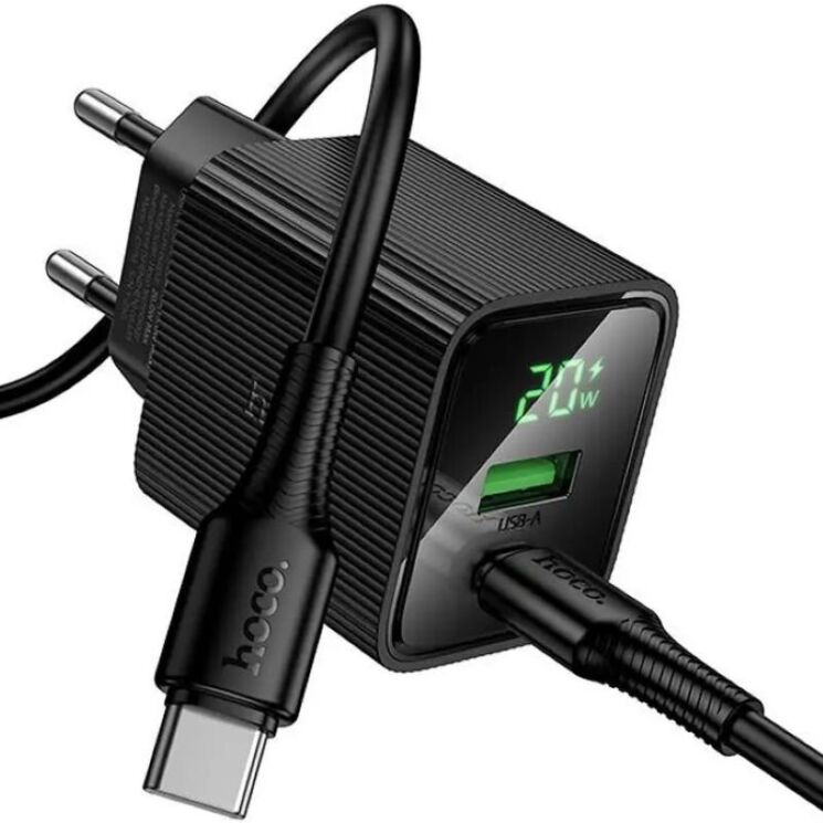 Мережевий зарядний пристрій Hoco CS83A PD20W+QC3.0 + кабель Type-C to Type-C - Black: фото 5 з 8