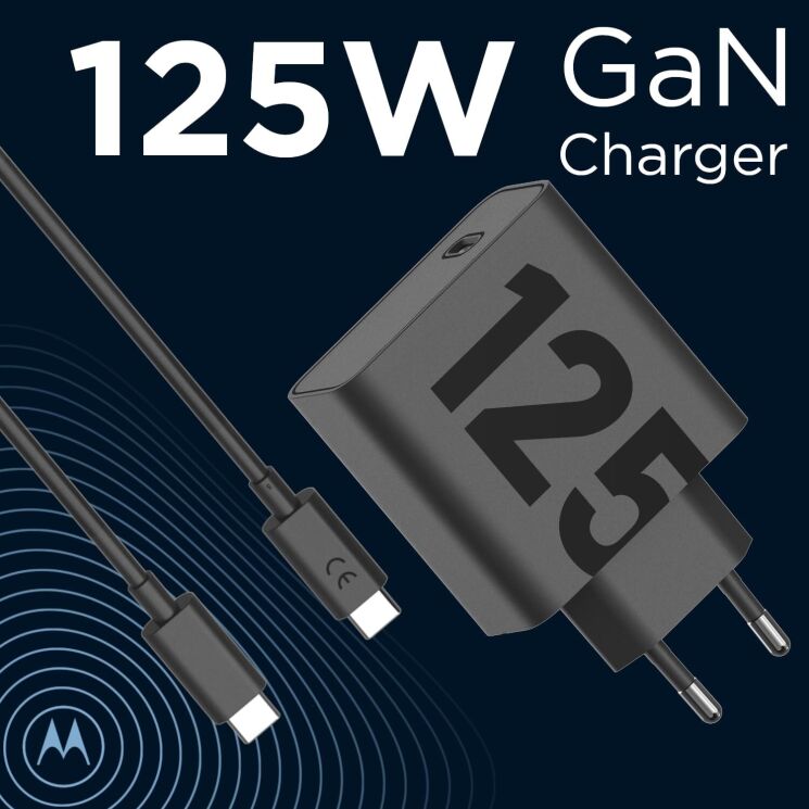 Сетевое зарядное устройство Motorola TurboPower 125W GaN + кабель Type-C to Type-C (SJMC1252) - Black: фото 5 из 9