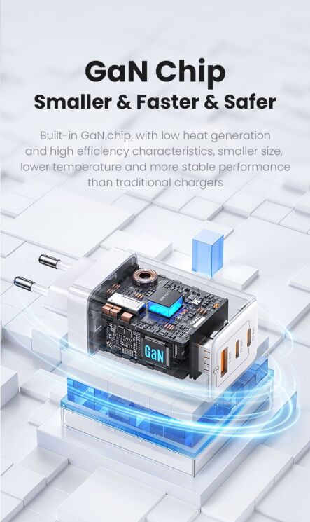 Сетевое зарядное устройство Usams US-CC180 65W ACC 3 Ports GaN - Black: фото 3 из 16