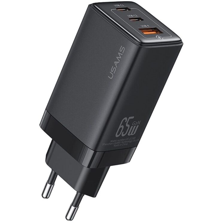 Сетевое зарядное устройство Usams US-CC180 65W ACC 3 Ports GaN - Black: фото 1 из 16