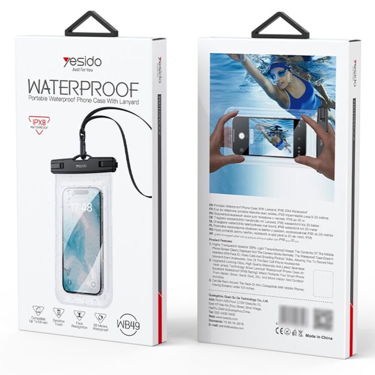 Влагозащитный чехол YESIDO WB49 Waterproof Bag - Black: фото 11 из 11