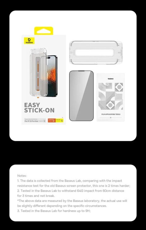 Защитное стекло BASEUS Sapphire Series Anti-spy для Apple iPhone 15 Pro - Black: фото 20 из 21