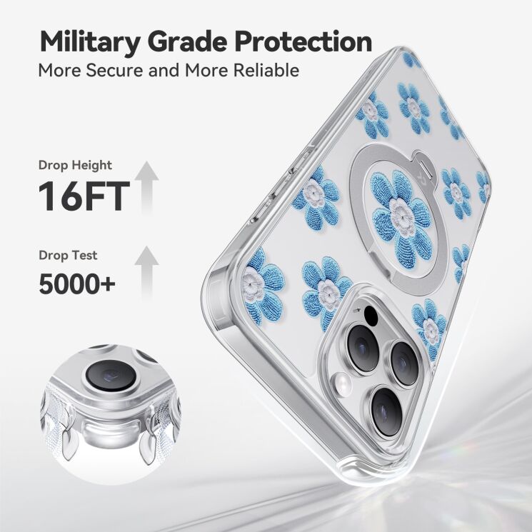 Захисний чохол CASEKOO Floral Series MagSafe для iPhone 16 Pro - Blue Flowers: фото 5 з 5
