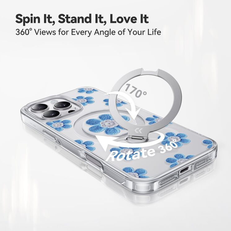 Захисний чохол CASEKOO Floral Series MagSafe для iPhone 16 Pro - Blue Flowers: фото 3 з 5