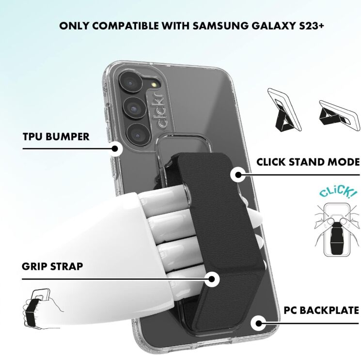 Захисний чохол CLCKR Stand & Grip Case для Samsung Galaxy S23 Plus (S916) 52965 - Clear / Black: фото 5 з 9