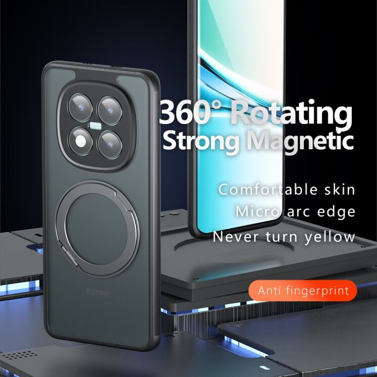 Захисний чохол Deexe Matte Skin Kickstand with MagSafe для Xiaomi Redmi Note 15 Pro Plus / Poco M8 Pro 5G - Transparent Black: фото 2 з 13