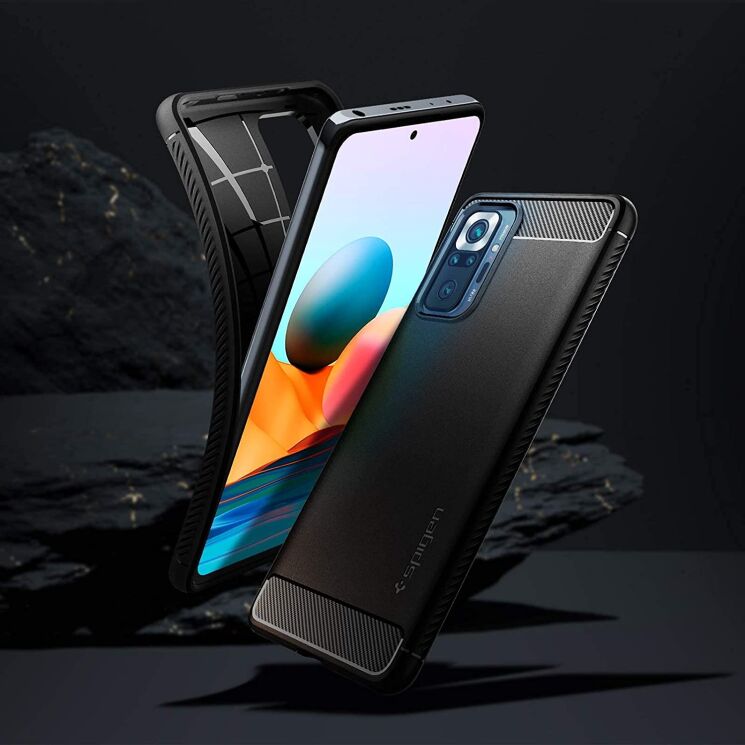 Защитный чехол Spigen (SGP) Rugged Armor для Xiaomi Redmi Note 10 Pro - Matte Black: фото 14 из 15