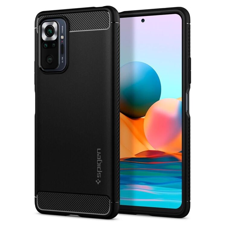 Защитный чехол Spigen (SGP) Rugged Armor для Xiaomi Redmi Note 10 Pro - Matte Black: фото 1 из 15