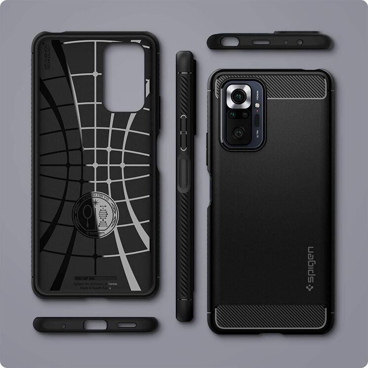 Защитный чехол Spigen (SGP) Rugged Armor для Xiaomi Redmi Note 10 Pro - Matte Black: фото 13 из 15
