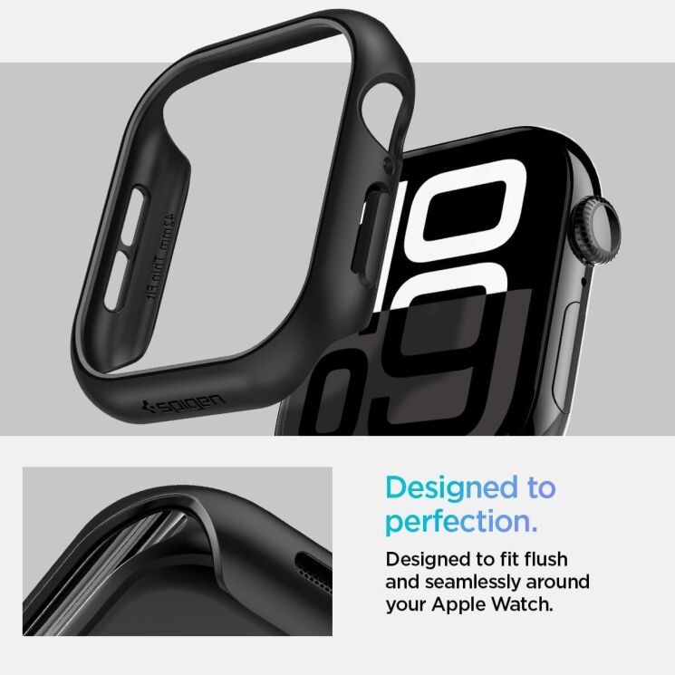 Защитный чехол Spigen (SGP) Thin Fit (FW) для Apple Watch 10 42 mm (ACS08588) - Black: фото 15 из 16