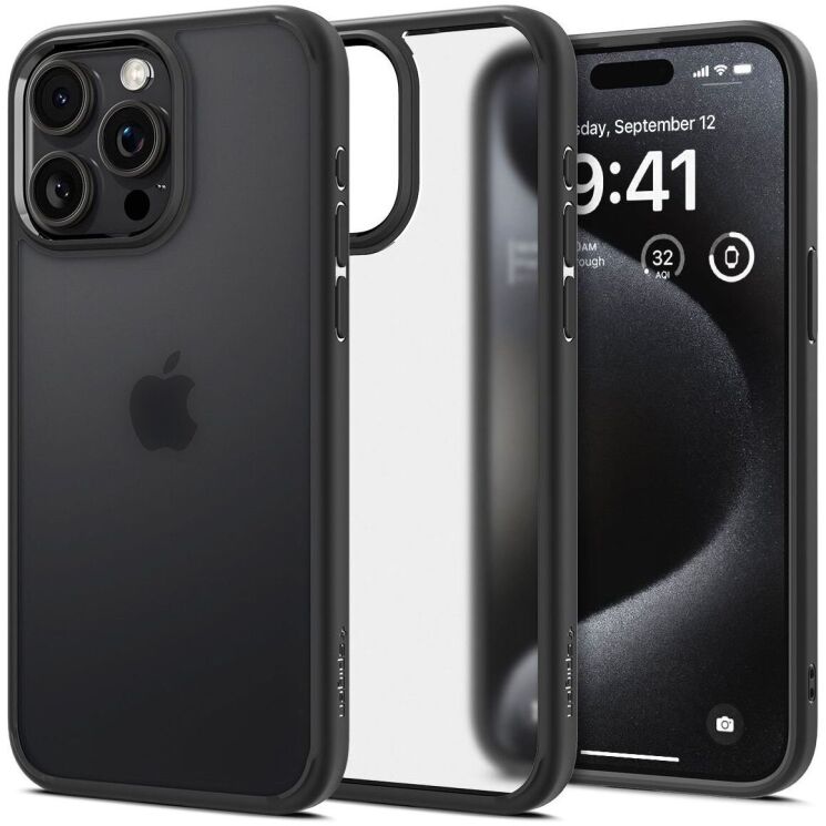 Защитный чехол Spigen (SGP) Ultra Hybrid для Apple iPhone 15 Pro Max - Frost Black: фото 1 из 15