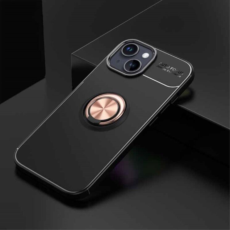 Защитный чехол UniCase Magnetic Ring для Apple iPhone 15 - Black / Rose Gold: фото 2 из 13