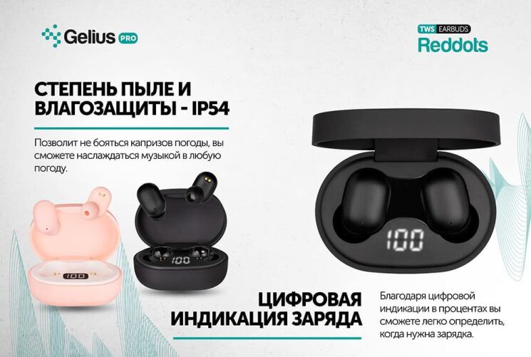 Беспроводные наушники Gelius Pro Reddots TWS Earbuds GP-TWS010 - Black: фото 22 из 25