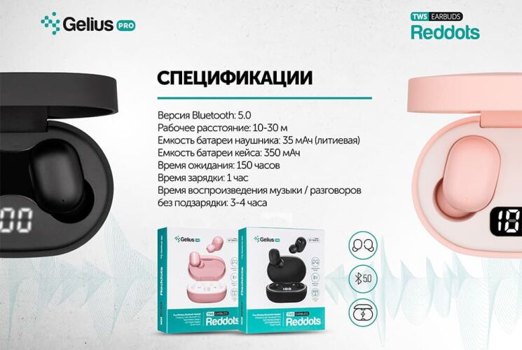 Беспроводные наушники Gelius Pro Reddots TWS Earbuds GP-TWS010 - Black: фото 25 из 25