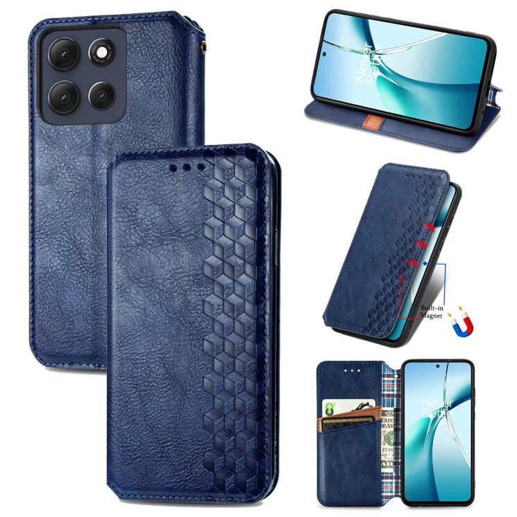 Чохол Deexe Rhombus Wallet для Motorola Moto G77 - Blue: фото 1 з 8