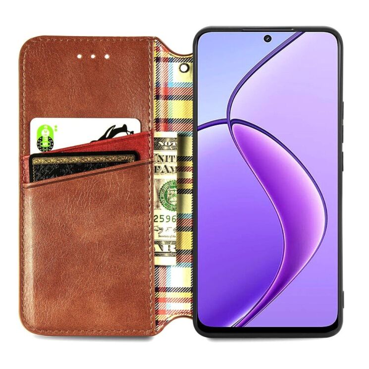 Чехол Deexe Rhombus Wallet для Realme 12 5G - Brown: фото 2 из 6