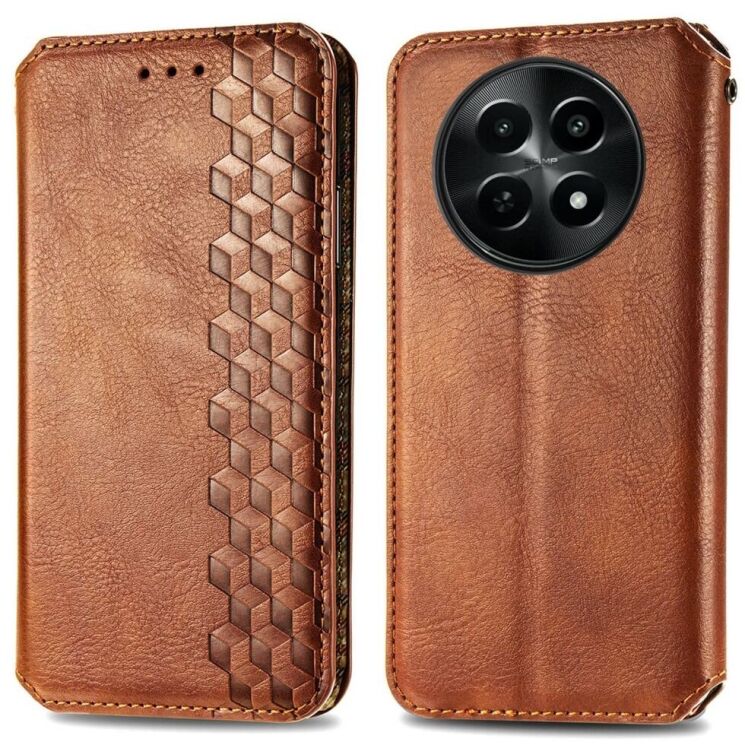 Чехол Deexe Rhombus Wallet для Realme 12 5G - Brown: фото 1 из 6