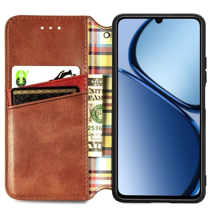 Чехол Deexe Rhombus Wallet для Realme C63 - Brown: фото 2 из 9