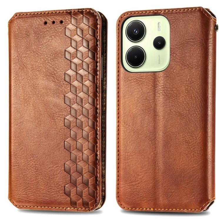 Чехол Deexe Rhombus Wallet для Xiaomi Redmi Note 14 4G - Brown: фото 2 из 10