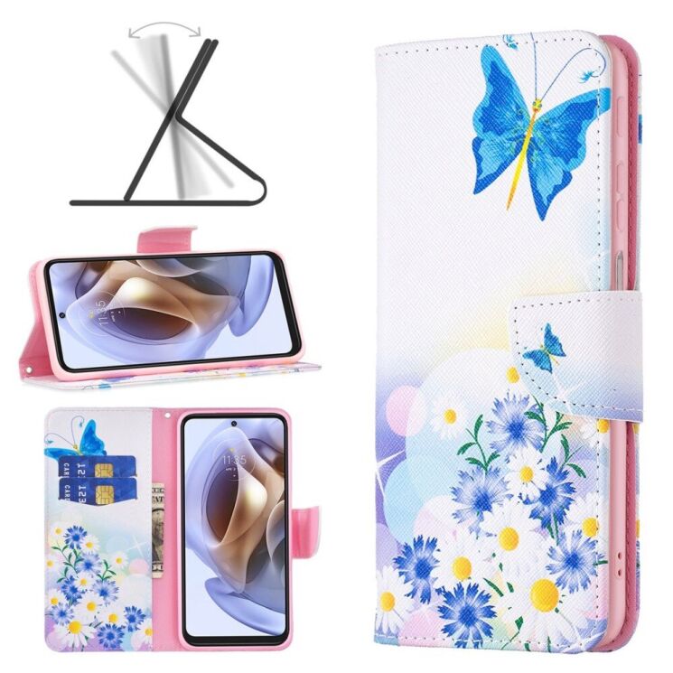 Чехол с рисунком Deexe Color Wallet для Motorola Moto G52 / G82 - Butterfly and Flowers: фото 6 из 8