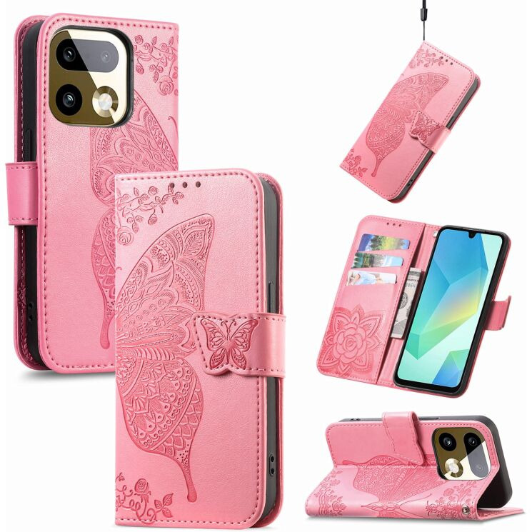 Чехол-книжка с рисунком UniCase Butterfly Pattern для Realme 16 Pro - Pink: фото 7 из 9