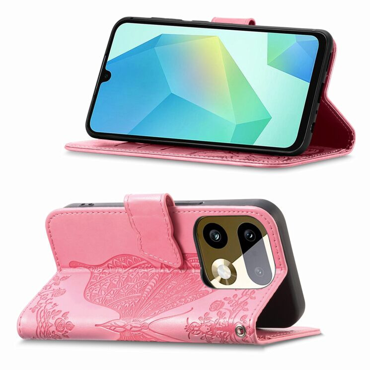 Чехол-книжка с рисунком UniCase Butterfly Pattern для Realme 16 Pro - Pink: фото 4 из 9