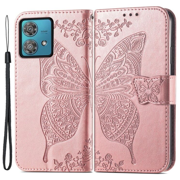 Чехол UniCase Butterfly Pattern для Motorola Edge 40 Neo - Rose Gold: фото 1 из 5