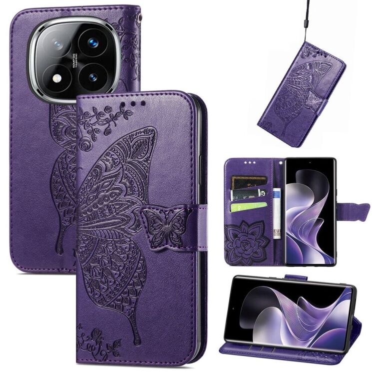 Чехол UniCase Butterfly Pattern для Xiaomi Redmi Note 14 Pro - Dark Purple: фото 1 из 11