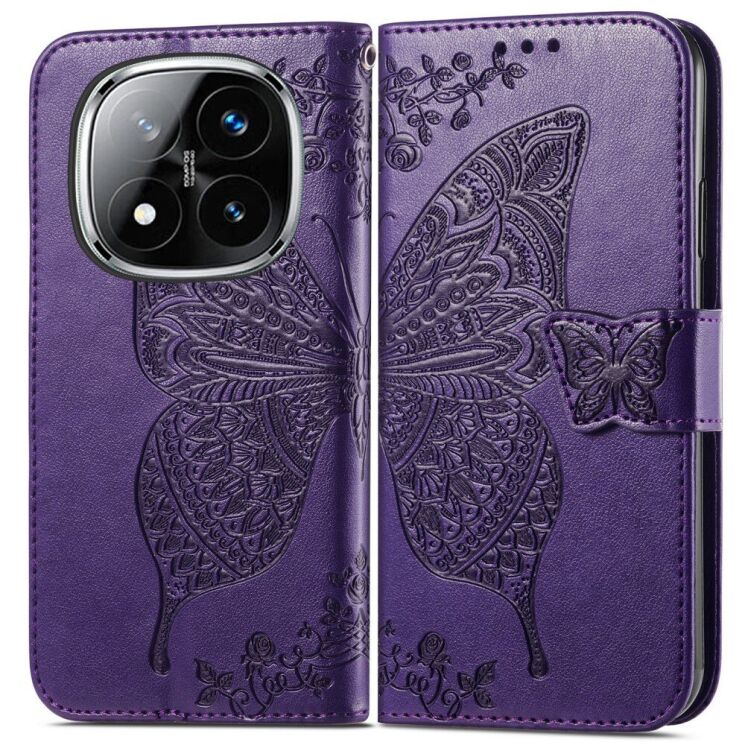 Чехол UniCase Butterfly Pattern для Xiaomi Redmi Note 14 Pro - Dark Purple: фото 2 из 11