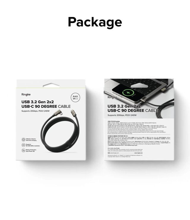 Кабель Ringke 90 Degree Type-C to Type-C 240W (5A, 2m) 8800293851486 - Black (896544B) Кабель Ringke 90 Degree Type-C to Type-C 240W (5A, 2m) 8800293851486 - Black: фото 17 из 19