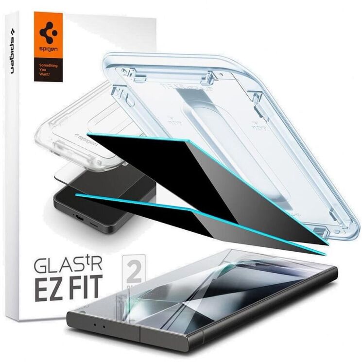 Комплект защитных стекол Spigen (SGP) GLAS.tR EZ Fit Privacy для Samsung Galaxy S24 Ultra (S928) AGL07625 - Black: фото 1 из 8