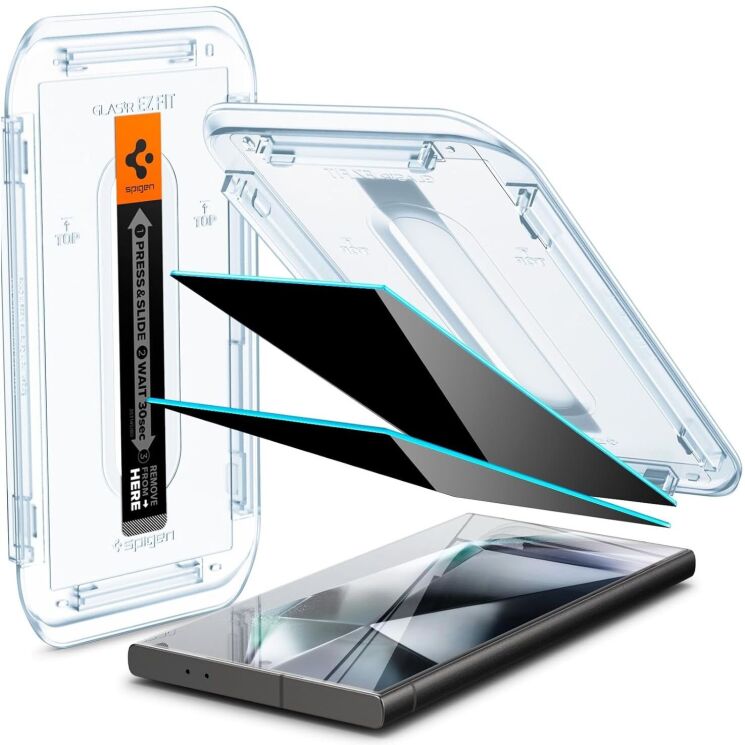 Комплект защитных стекол Spigen (SGP) GLAS.tR EZ Fit Privacy для Samsung Galaxy S24 Ultra (S928) AGL07625 - Black: фото 2 из 8